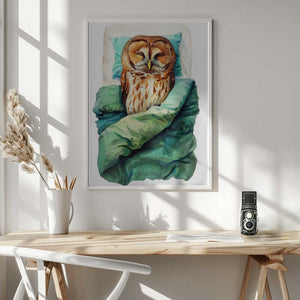 Tablou înramat „Animal Watercolor Art Bird Sleeping Owl” de Justyna Jaszke
