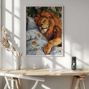 Tablou înramat „Animal Watercolor Art Lion Sleeping” de Justyna Jaszke