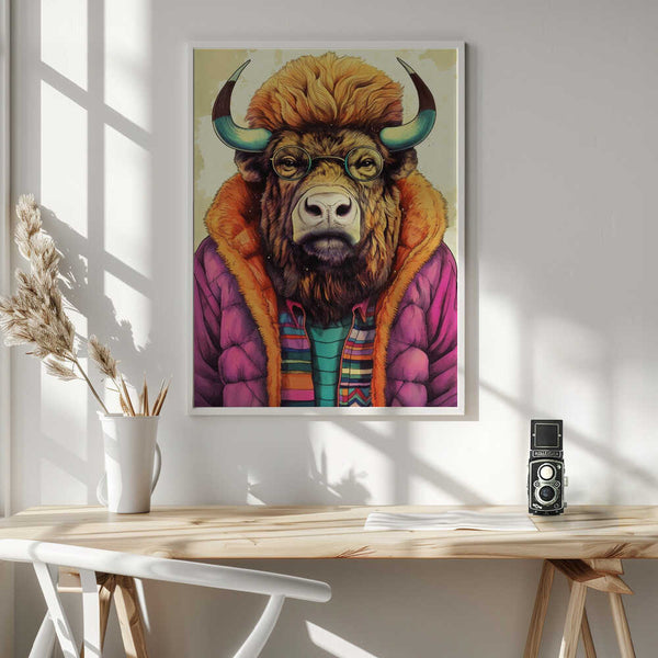 Tablou înramat „Buffalo Watercolor Animal Art (2)” de Justyna Jaszke
