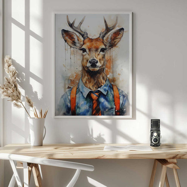 Tablou înramat „Deer Watercolor Animal Art (1)” de Justyna Jaszke