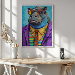 Tablou înramat „Hippopotamus Watercolor Animal Art” de Justyna Jaszke
