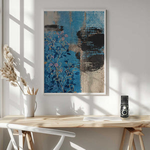 Tablou înramat „Denim Floral 1” de Sally Ann Moss