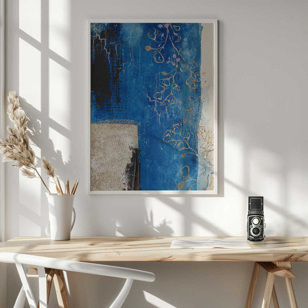 Tablou înramat „Denim Floral 3” de Sally Ann Moss