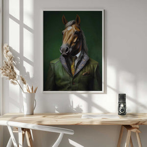 Tablou înramat „Elegant Green Horse Animal Art” de Justyna Jaszke