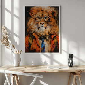 Tablou înramat „Lion Watercolor Animal Art” de Justyna Jaszke