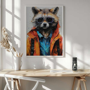 Tablou înramat „Raccoon Hipster Watercolor Animal Art” de Justyna Jaszke