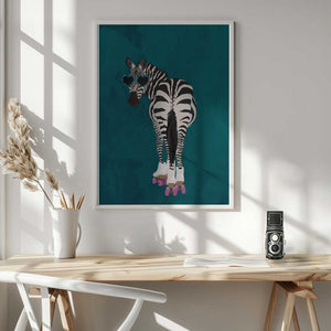 Tablou înramat „Rollerskating Zebra turquoise” de Sarah Manovski