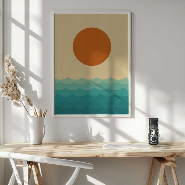 Tablou înramat „Stylized Sunset Over Waves” de Vitor Costa