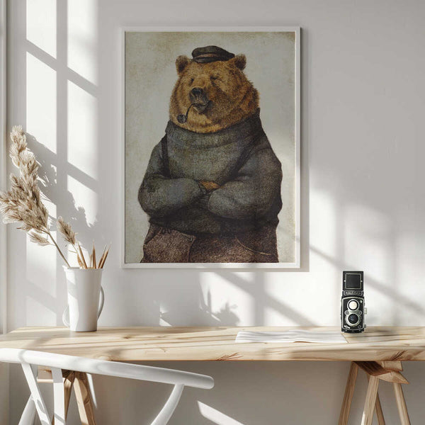 Tablou înramat „Bear Dressed In A Sweater And Cap” de Mike Koubou