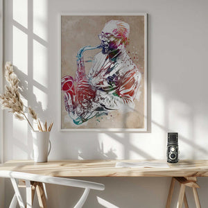 Tablou înramat „Saxophone music art” de Justyna Jaszke