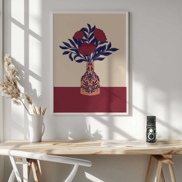 Tablou înramat „Burgundy Poppies In a Vase” de Angela Minca