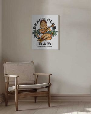Tablou canvas „Beach Club Bar. Sailor Jerry Style Pin-up Girl Playing Guitar” de The Whiskey Ginger