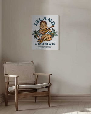 Tablou canvas „Island Lounge Tropical Pin Up Girl Playing Guitar” de The Whiskey Ginger