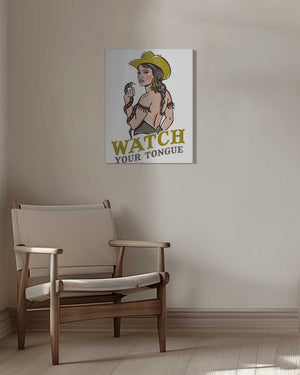 Tablou canvas „Watch Your Tongue Badass Pin-Up Cowgirl &amp; Rattlesnake” de The Whiskey Ginger