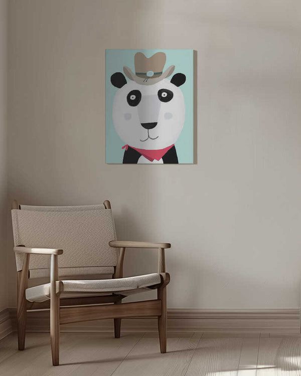 Tablou canvas „Funny Panda with Cowboy Hat by Artist Carla Daly” de Carla Daly