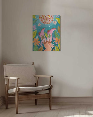 Tablou canvas „Cowboy boots and disco ball” de Caroline Bonne Müller