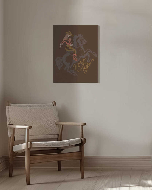 Tablou canvas „Cowgirl Riding A Rearing Horse” de Nikita Jariwala