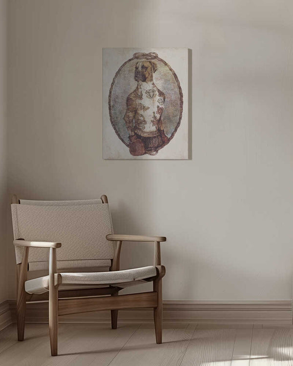 Tablou canvas „Tattooed Boxer Pup” de Mike Koubou