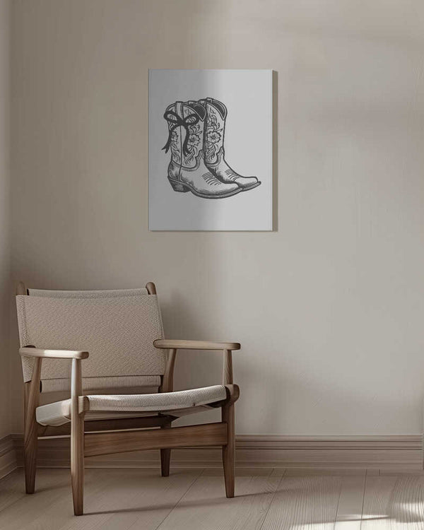 Tablou canvas „Black Cowgirl Boots with Bow” de Jolly and Dash