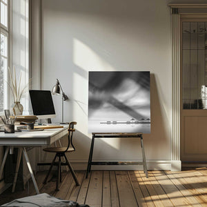 Tablou canvas „Four Benches and three umbrellas” de George Digalakis