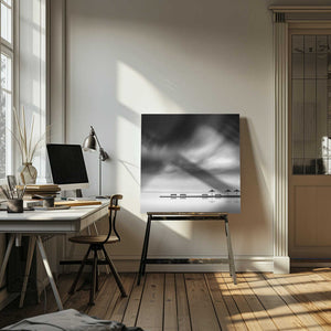 Tablou canvas „Four Benches and three umbrellas” de George Digalakis