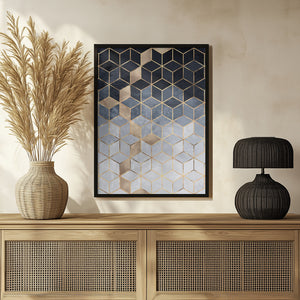 Tablou înramat „Soft Blue Gradient Cubes” de Elisabeth Fredriksson