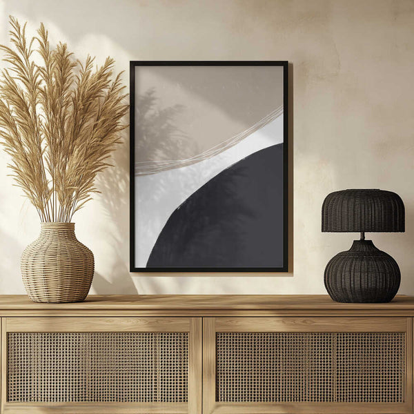 Tablou înramat „Beige And Black Organic Shapes” de uplusmestudio