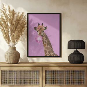 Tablou înramat „Giraffe pink bubblegum” de Sarah Manovski