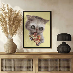 Tablou înramat „cat loves pizza” de Adam Lawless