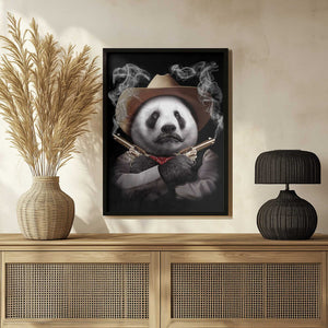 Tablou înramat „panda crossgun” de Adam Lawless