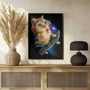 Tablou înramat „cat on skateboard” de Adam Lawless