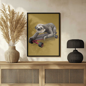 Tablou înramat „sloth on skateboard” de Adam Lawless