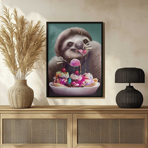 Tablou înramat „SLOTH ENJOYING ICE CREAM” de Adam Lawless