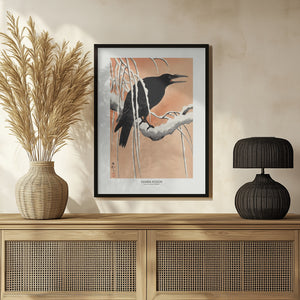 Tablou înramat „Crow On Snowy Branch” de Ohara Koson