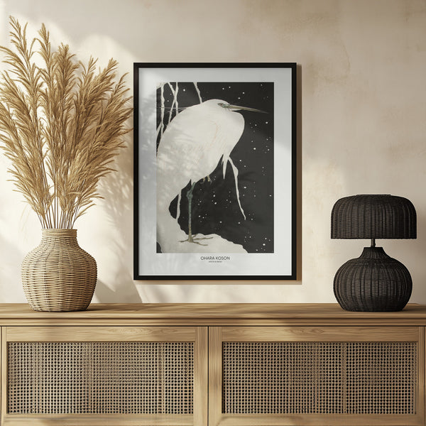 Tablou înramat „Heron In The Snow” de Ohara Koson