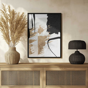 Tablou înramat „Abstract Black and Gold-6” de Sally Ann Moss