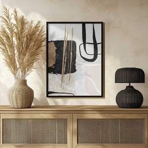 Tablou înramat „Abstract Black and Gold-5” de Sally Ann Moss