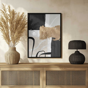 Tablou înramat „Abstract Black and Gold-4” de Sally Ann Moss