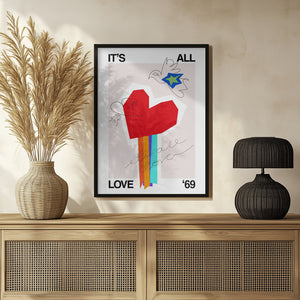 Tablou înramat „It's All Love '69 Heart Greige” de Frances Collett