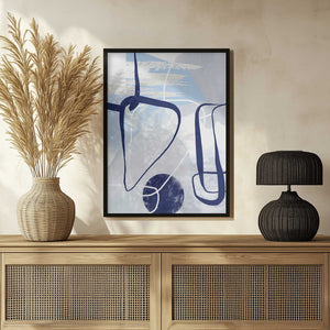Tablou înramat „Lines of Blue-1” de Sally Ann Moss