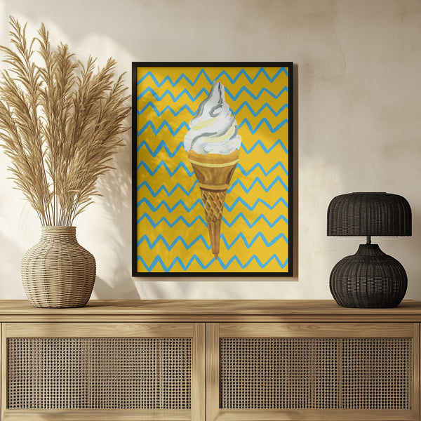 Tablou înramat „Ice Cream Yellow Zigzag” de Alice Straker