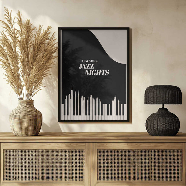 Tablou înramat „Jazz Nights Nyc   Black” de Kubistika