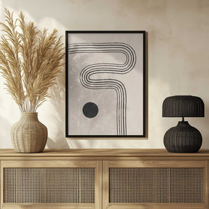 Tablou înramat „Black Curved Lines and a Circle” de Elena Ristova