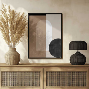 Tablou înramat „Geometric Shapes in Earthy Tones with a Black Circle” de Elena Ristova