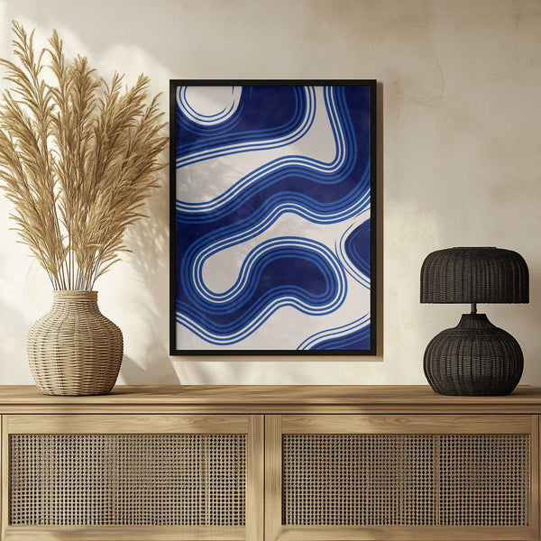 Tablou înramat „Blue Wave Patterns” de Elena Ristova