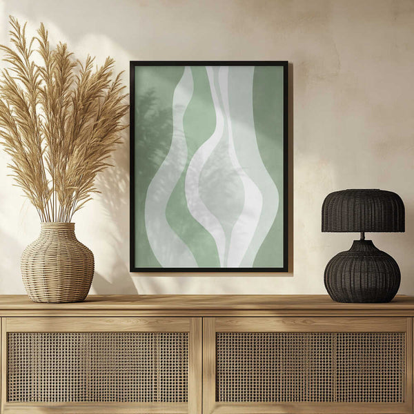 Tablou înramat „Organic Shapes In Soft Green And White Hues” de Elena Ristova