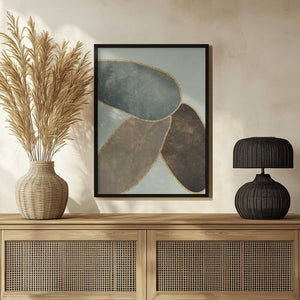 Tablou înramat „Abstract Circles With Gold 3” de Bilge Paksoylu