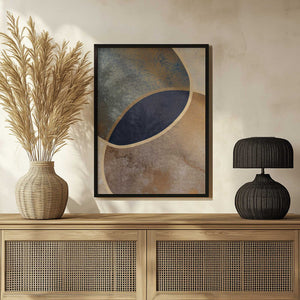 Tablou înramat „Abstract Circles With Gold 1” de Bilge Paksoylu
