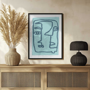 Tablou înramat „Blue Abstract Faces” de Sharyn Bursic