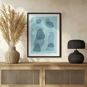 Tablou înramat „watercolour spots blue abstract minimal modern art” de Sharyn Bursic